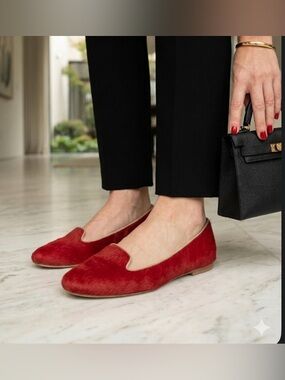 Opening Ceremony Red Calf Hair Smoking Slipper Loafers - Size 38